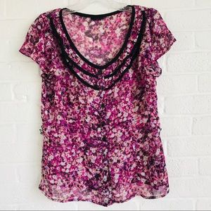 East 5th Floral Vintage Sheer Blouse Small Pink Office